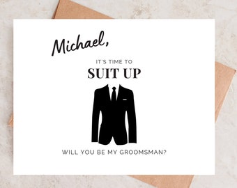 Personalized Groomsmen Proposal Card Suit Up Best Man Proposal Cards w/ Envelope for Will You Be My Groomsman or Best Man Proposal Box