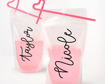 Personalized Drink Pouches | Bachelorette Party Favors Bridesmaids Custom Drink Pouch with Pink Straw Bachelorette Ideas for Vegas & Beaches