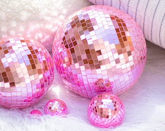 Pink Mirror Disco Ball for Retro Disco Groovy Party Decor | Last Disco Bachelorette Party Decorations | Pink Mirror Disco Ball Table Decor