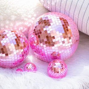 Pink Mirror Disco Ball for Retro Disco Groovy Party Decor | Last Disco Bachelorette Party Decorations | Pink Mirror Disco Ball Table Decor