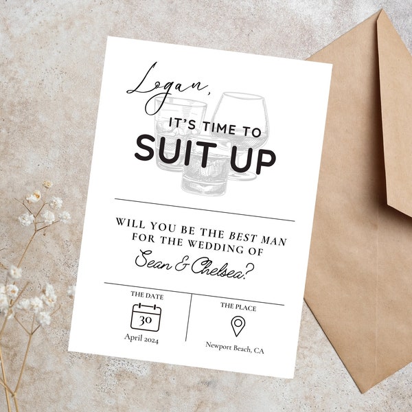 Personalized Groomsmen Proposal Card Flat Informational Best Man Proposal Cards w/ Envelope for Will You Be My Groomsman Proposal Card