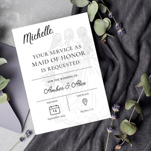 Personalized Bridesmaid Proposal Card Flat Informational Maid of Honor Proposal Cards w/ Envelope, Will You Be My Bridesmaid Card Proposal