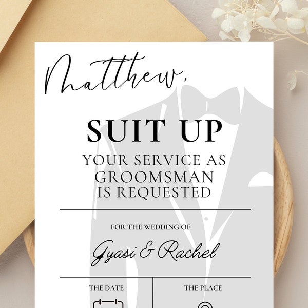 Personalized Suit Up Groomsmen Proposal Card Flat Informational Best Man Proposal Cards w/ Envelope Will You Be My Groomsman Proposal Card