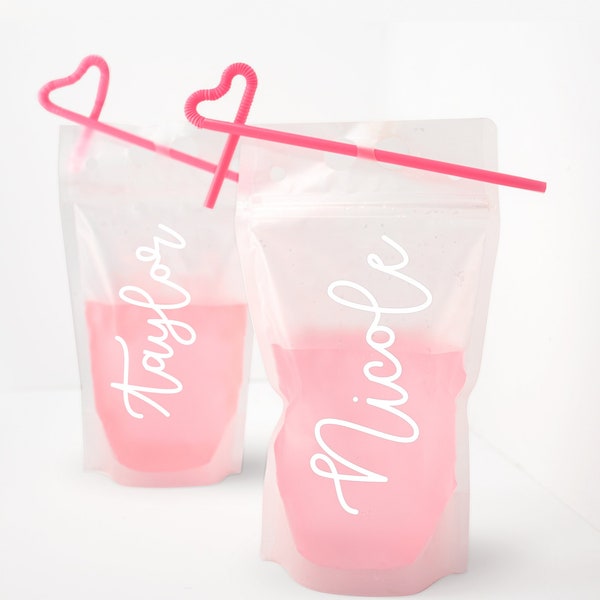 Personalized Drink Pouches Bachelorette Party Favors Bridesmaids Custom Drink Pouch with Pink Straw Bachelorette Ideas for Vegas & Beaches