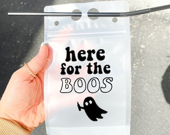 Halloween Themed Adult Drink Pouches - Halloween Bachelorette Party Pouches - Bachelorette Booze Bag - Here For The Boos Party Drink Pouch