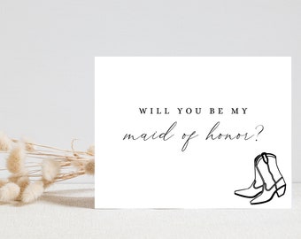 Western Bridesmaid Proposal Card Cowgirl Boots - Will You Be My Bridesmaid Will You Be My Maid of Honor Proposal Cards 5.5x4.25