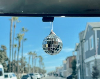 Silver Disco Ball Car Hanging Rear View Mirror Accessory | Disco Ball Groovy Boho and Cute Car Rear View Mirror Charm Stocking Stuffer