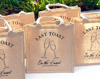 Last Toast On The Coast Bridesmaid Tote Bags, Beach Bag Personalized Burlap Bags, Beach Bride Tote Bag with Name, Wedding Welcome Bags