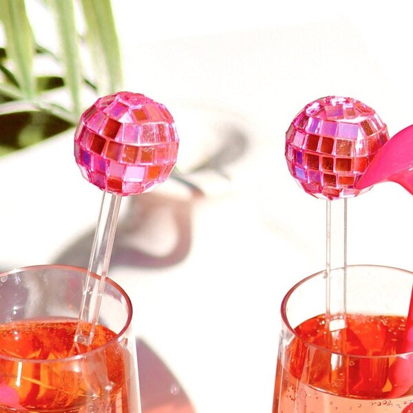 Pink Disco Ball Stir Stick 1pc | Stirrer Sticks | Pink Mirror Pink Stir Sticks | Bachelorette Party Disco Party Groovy Party Decorations