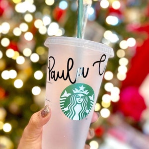 Personalized Authentic Starbucks Brand Cold Cup Venti 24oz Size Iced Coffee Cups Reusable Frosted Cup with Lid & Green Straw Custom Tumbler