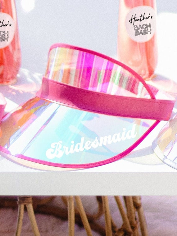 Vintage Retro Iridescent Personalized Bride Visor Bachelorette Visors Bachelorette Party Beach