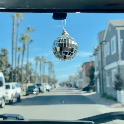 Silver Disco Ball Car Hanging Rear View Mirror Accessory Etsy
