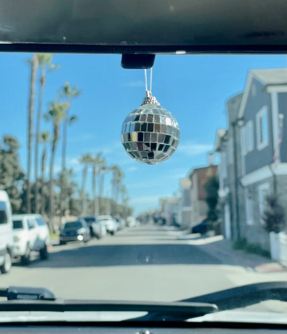Silver Disco Ball Car Hanging Rear View Mirror Accessory Disco