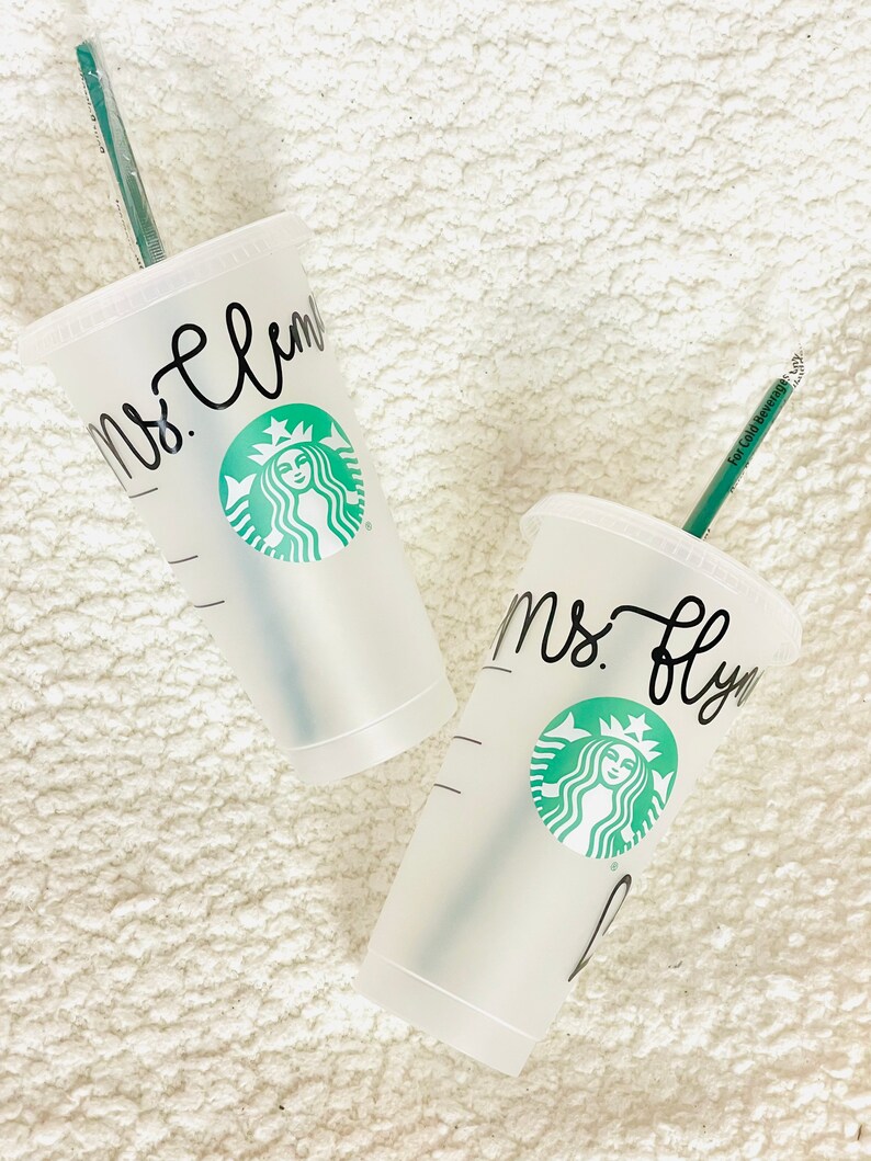 Personalized Starbucks Cold Cup w/ Heart Venti 24oz Size Iced Coffee Cups Reusable Frosted Cup with Lid & Green Straw Custom Tumbler image 4