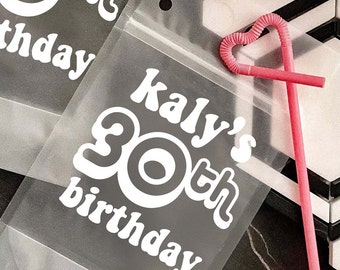 Custom Name 30th Birthday Party Drink Pouches | Dirty Thirty Drink Pouch | 30th Birthday Party Ideas | 30 Birthday Drink Pouch w/ Straw