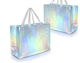 XL Custom Holographic Gift Bag Tote Bag | Welcome Party Bag | Gift Bags For Bridal Party, Sorority, or Birthday Party Favor Bags (GB201)