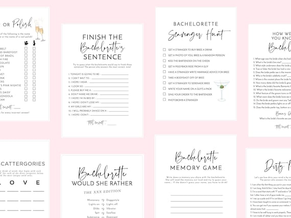 Minimalist Bachelorette Party Games - Naughty Bridal Shower Games Prints - Bachelorette Party ...