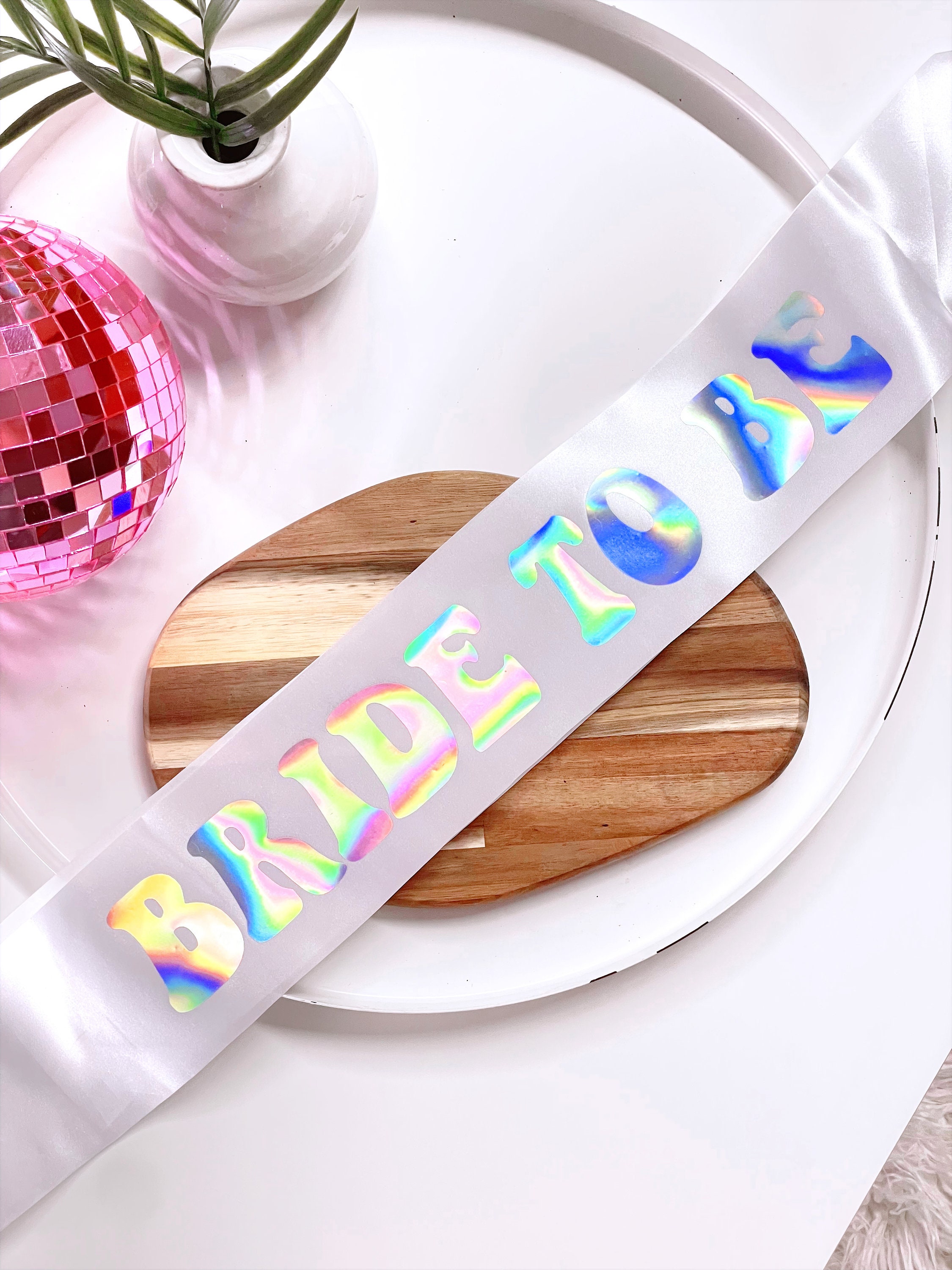 Just Married Sash - Choose Your Colour - High Quality Ribbon with Glitter Holographic Lettering