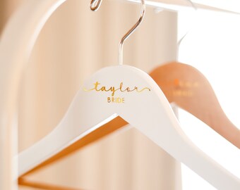 Bride Hanger Wedding Dress Bridal Hanger Personalized Wooden Bridesmaid Hangers Custom with Name in Holographic or Gold Foil