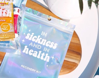 Silver Holographic In Sickness and in Health Hangover Kits Recovery Kit Bachelorette Party Favor Bachelorette Party Hangover bags