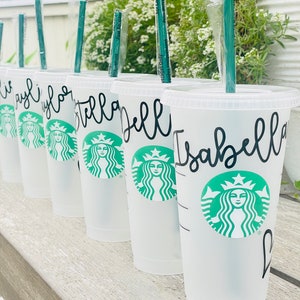 Personalized Starbucks Cold Cup w/ Heart Venti 24oz Size Iced Coffee Cups Reusable Frosted Cup with Lid & Green Straw Custom Tumbler image 3