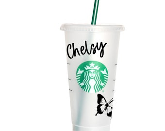 Personalized Authentic Starbucks Brand Cold Cup Venti 24oz Size Iced Coffee Cups Reusable Frosted Cup with Lid & Green Straw Custom Tumbler