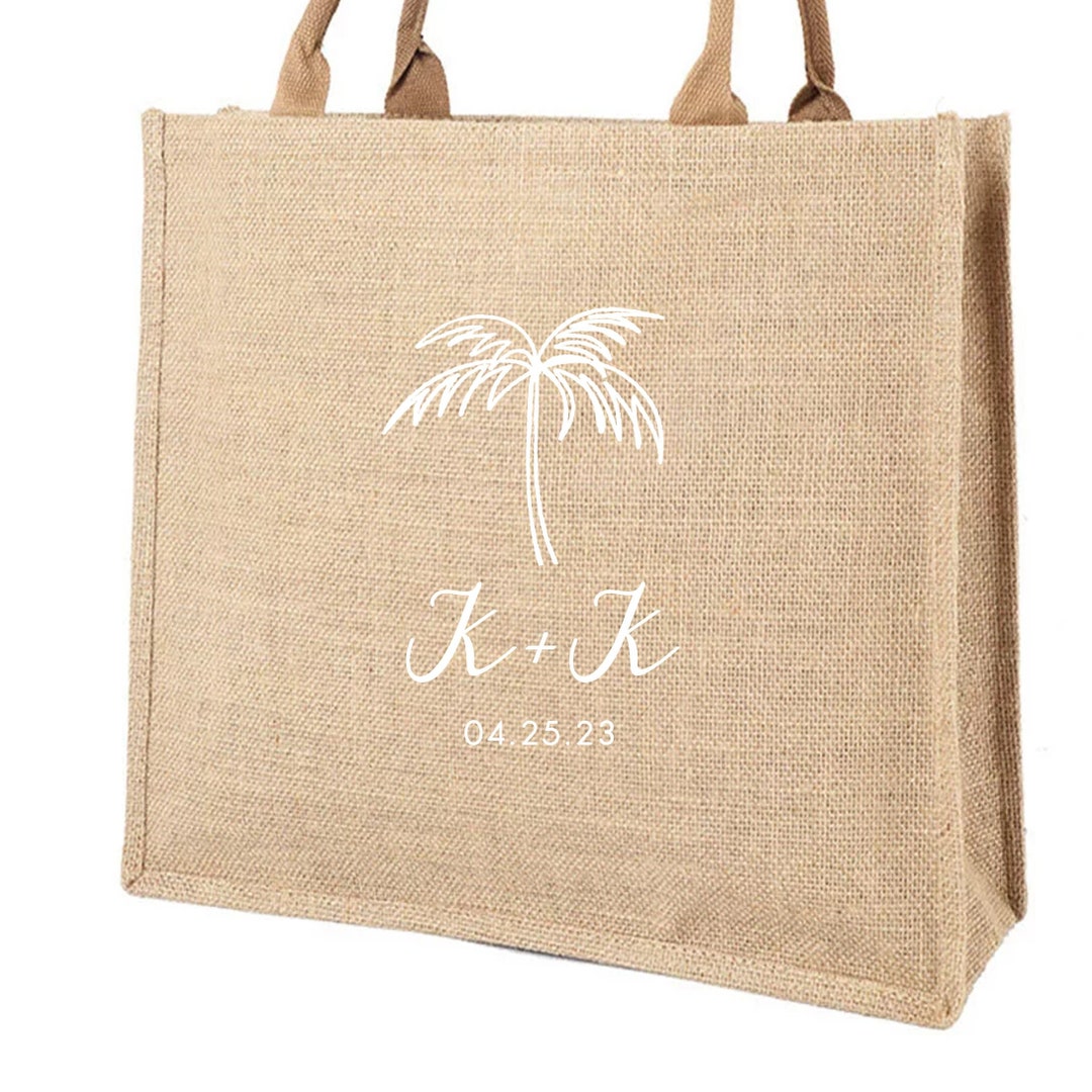 Minimalist Palm Tree Beach Bag Personalized Burlap Bags Beach Tote