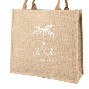 Minimalist Palm Tree Beach Bag Personalized Burlap Bags Beach Tote Welcome Bags for Wedding Guests Beach Bag Gift Beach Tote Bag with Name