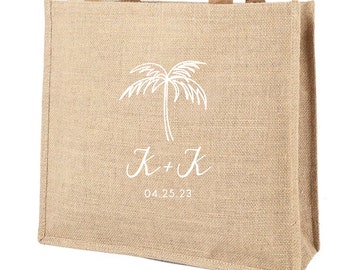 Minimalist Palm Tree Beach Bag Personalized Burlap Bags Beach Tote Welcome Bags for Wedding Guests Beach Bag Gift Beach Tote Bag with Name