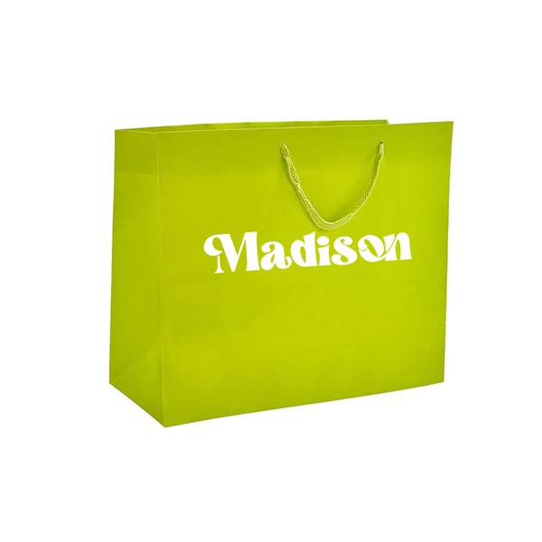 Lime Green Gift Bags with Personalized Name Minimalist Style - Bachelorette Party Favors Tote Bag with Custom Name for Bridesmaid GB203