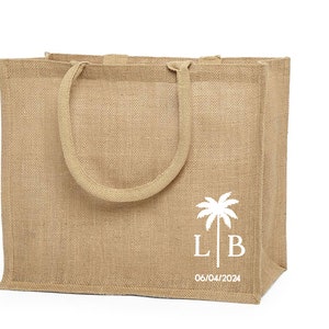 Custom Minimalist Modern  Wedding Palm Tree Beach Bag Personalized Welcome Bags Totes for Wedding Guests Beach Bag Gift Beach Tote (T205)