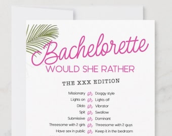 Miami Theme Bachelorette Party Games - Would She Rather Naughty Bridal Shower Game Print - Bachelorette Party Cards - ONE Card