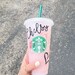 Personalized Starbucks Cold Cup w/ Heart - Venti 24oz Size Iced Coffee Cups - Reusable Frosted Cup with Lid & Green Straw - Custom Tumbler 