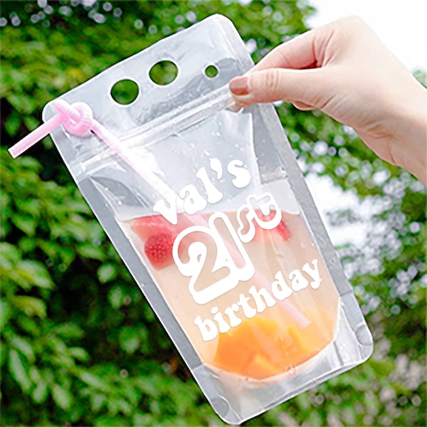 Custom Name 21st Birthday Party Drink Pouches | Finally 21 Drink Pouch | Vegas Birthday Party Ideas | 21 Birthday Drink Pouch w/ Straw