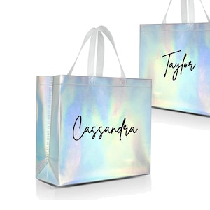 Calligraphy Holographic Gift Bag Tote Bag Welcome Bachelorette Party Bag Personalized Girl Bags Gift Bags Bridesmaid Bag Gift Bag with Name