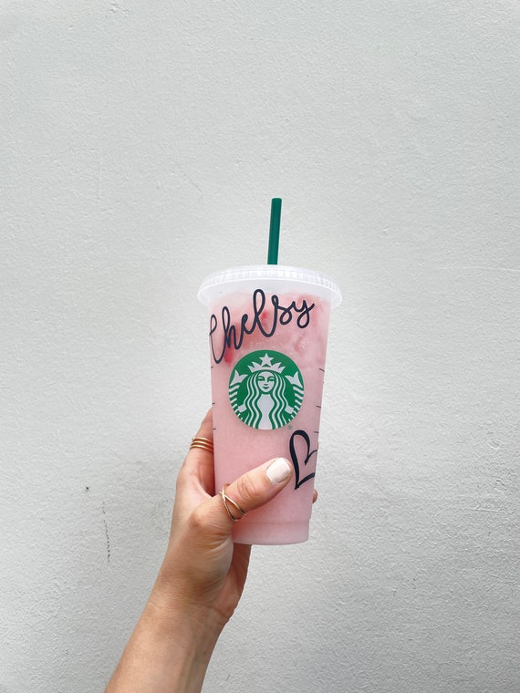 Personalized Starbucks Cold Cup W/ Heart - Venti 24oz Size Iced Coffee Cups  - Reusable Frosted Cup With Lid & Green Straw - Custom Tumbler - Etsy