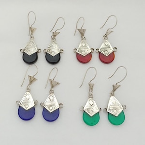Vintage Berber Earrings: Moroccan Silver & Agate Teardrop Dangle