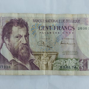 Papiergeld Old Bilgium 100 francs de 1974 banque banque 1940 banknoten 2 belgische Bank geldschein peper scheine vintage wwii.Lambert Lambard