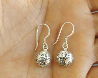 Moroccan Earring Sterling Silver Berber Ball Earrings Vintage Tuareg African Handmade Jewelry Artisan Dangle Hook Gift For Women