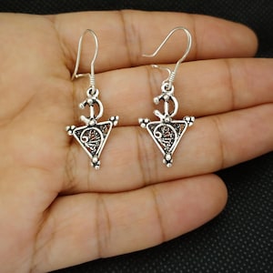 Berber Silver Earrings: Moroccan Tazerzit Dangle, Tribal Jewelry