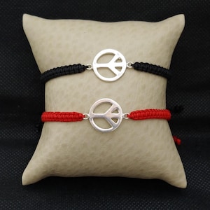 Marokkaanse sterlingzilver vrede zingen symbool armband gevlochten koord eenvoudige sieraden handgemaakt verstelbaar Unisex