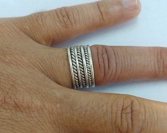 Twist Sterling Silver Stacking Ring: Oxidized Bali Band, Boho Knuckle Ring Handmade
