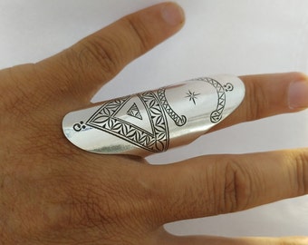 Moroccan Ring Silver Handmade Tuareg Rings Long Engraved Berber Tribal Ethnic African Shield