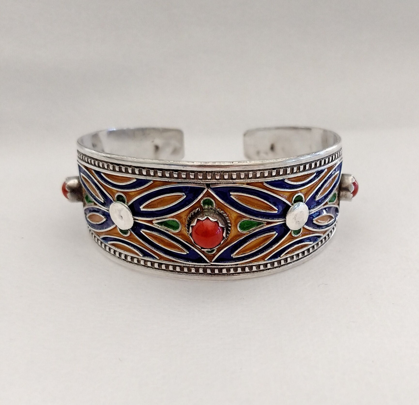 Buy Algerian Berber Silver Enamel Bracelet With Natural Coral,kabyle Enamel  Bracelet,kabyle Jewelry,331grams Online in India - Etsy