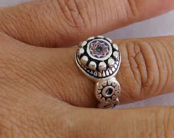 Moroccan Ring Sterling Silver Tuareg Chevron Bead, Berber Handmade Sahara African Vintage Jewelry Rosetta