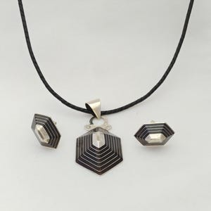 Vintage Tuareg Silver Pendant Necklace & Earring Set: Berber Tribal Jewelry