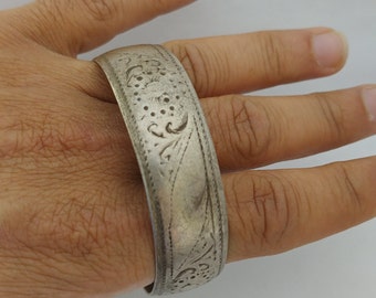 Vintagearmband Marockanskt Silver Berber Manschett Handgjort Armband Tuareg Tribal Afrikansk Antik Snidad Etnisk