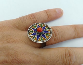 Berber Ring Enamel Silver Ethnic Handmade African Jewelry Tuareg Tribal Gypsy 11 