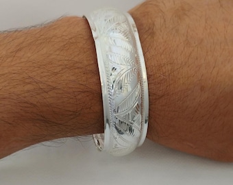 Moroccan Bracelet Silver Bangle: Handmade Berber Cuff, Patterned Vintage Simple Style Engraved
