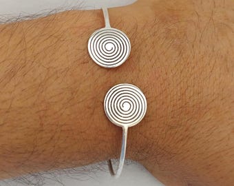 Moroccan Sterling Silver Spiral Cuff Bracelet: Berber Tribal Jewelry Handmade Tuareg Adjustable African Simple